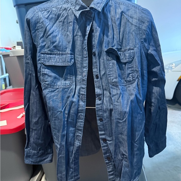 St. John's Bay Tops - Blue Denim Button-Up Shirt Jacket p34